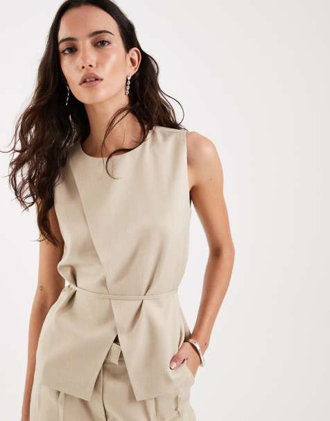 4th & Reckless tailored wrap detail sleeveless top in beige (part of a set) - view 1
