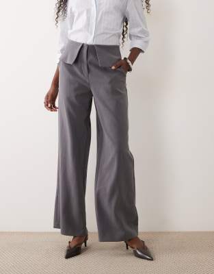 4th & Reckless Tailored Wrap-over Detail Wide Leg Pants In Gray