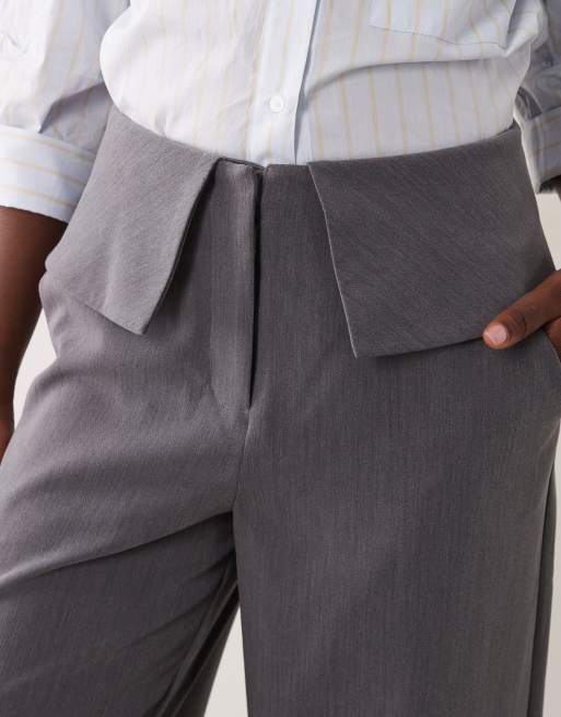 4th & Reckless tailored wrap-over detail wide leg pants in gray, 2 of 5