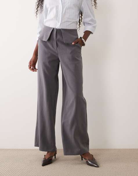 4th & Reckless tailored wrap-over detail wide leg pants in grey - view 1