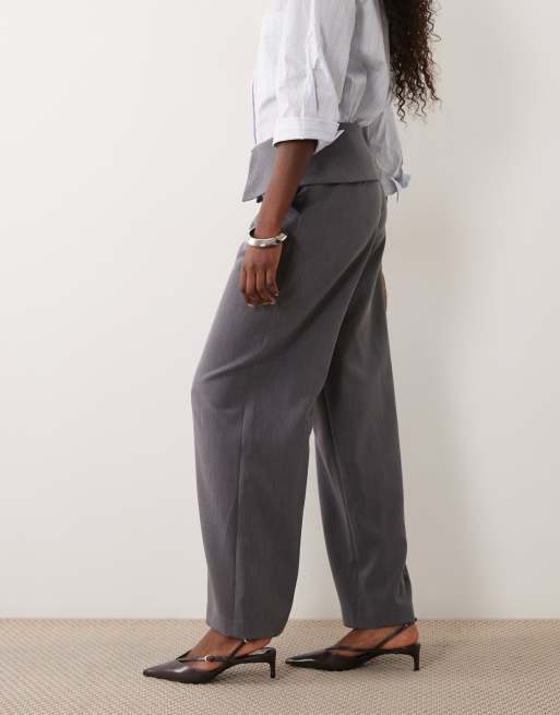 4th & Reckless tailored wrap-over detail wide leg pants in grey, 3 of 5
