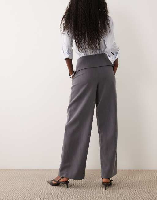4th & Reckless tailored wrap over detail wide leg trousers in grey, 5 of 5