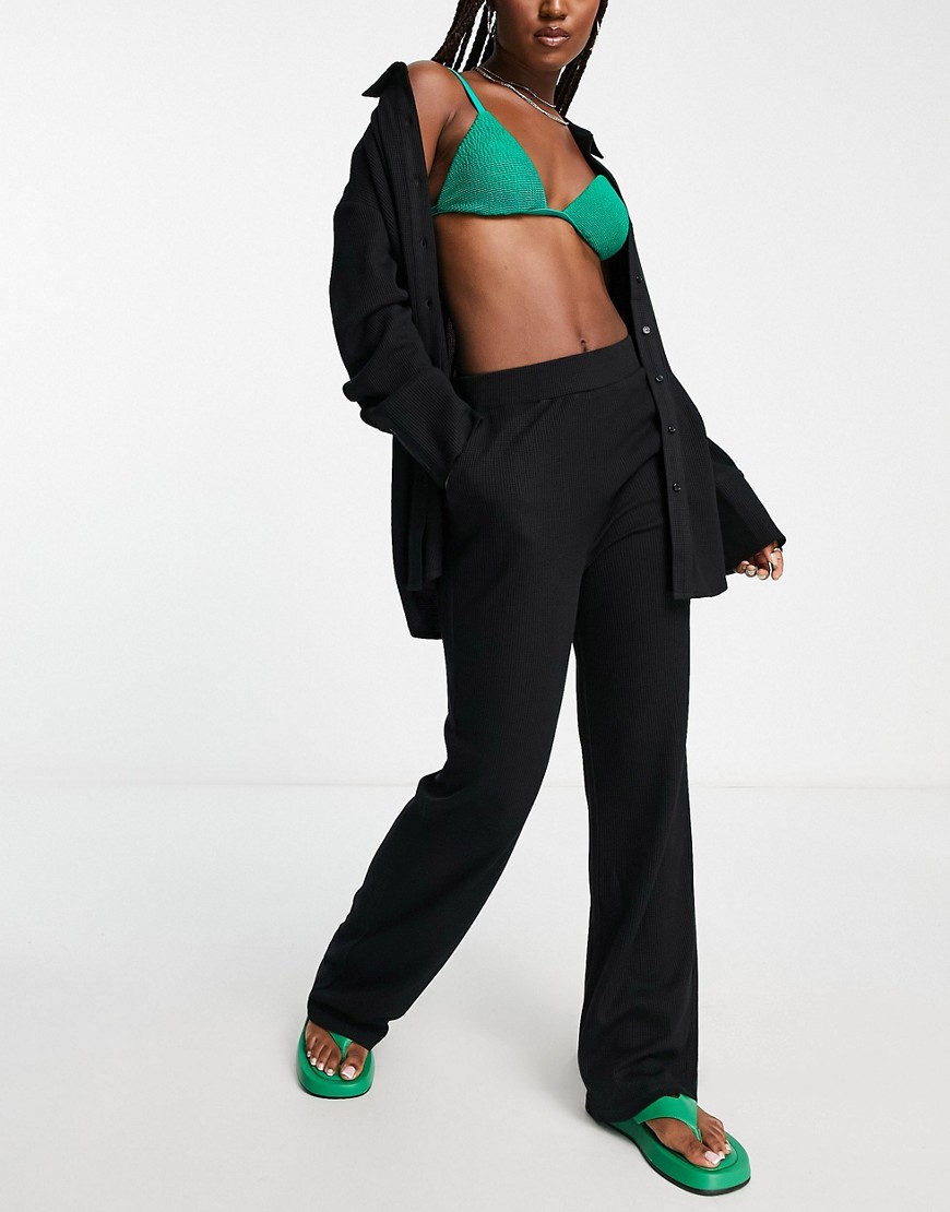 4th & Reckless Taina waffle trouser co-ord in black
