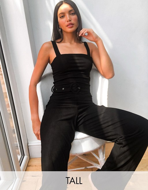 4th & Reckless Tall belted jumpsuit in black