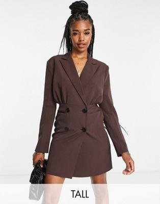 4th & Reckless Tall Blazer Dress In Chocolate-brown
