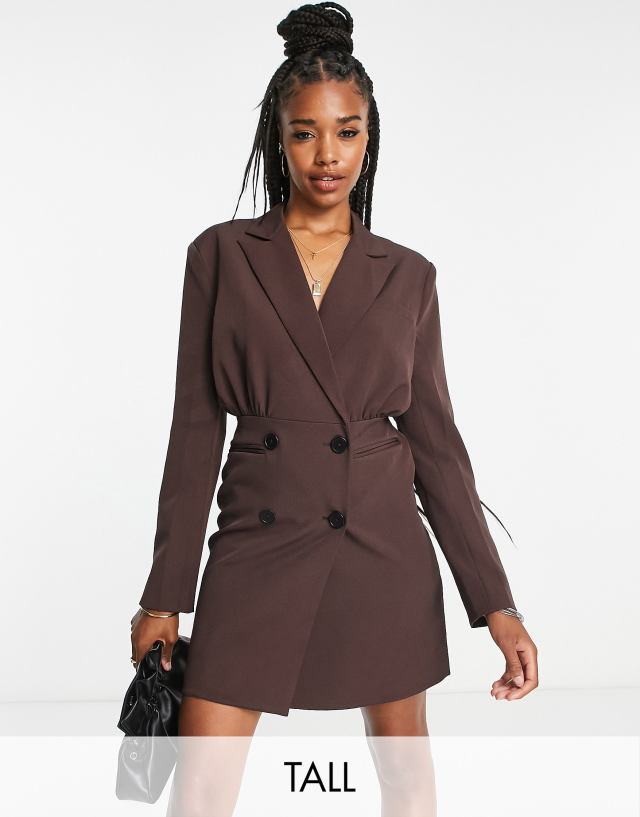 4th & Reckless Tall blazer dress in chocolate