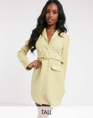 4th + Reckless Tall blazer dress with belt in pistachio-Green