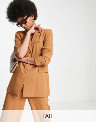 4th & Reckless Tall button detail tailored jacket co ord in camel