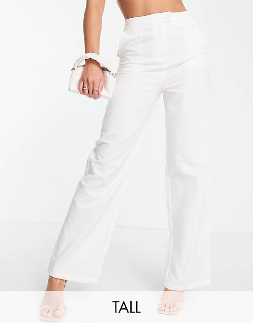 4th & Reckless Tall button hem detail pants in white (part of a set)