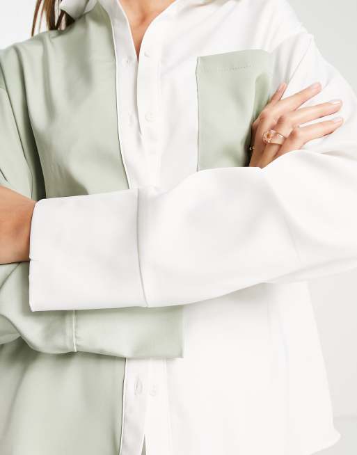 4th & Reckless Tall - Chemise d'ensemble à empiècements color block - Sauge et écru, 3 de 4