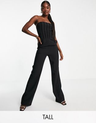 4th & Reckless Tall corset detail wide leg jumpsuit in black