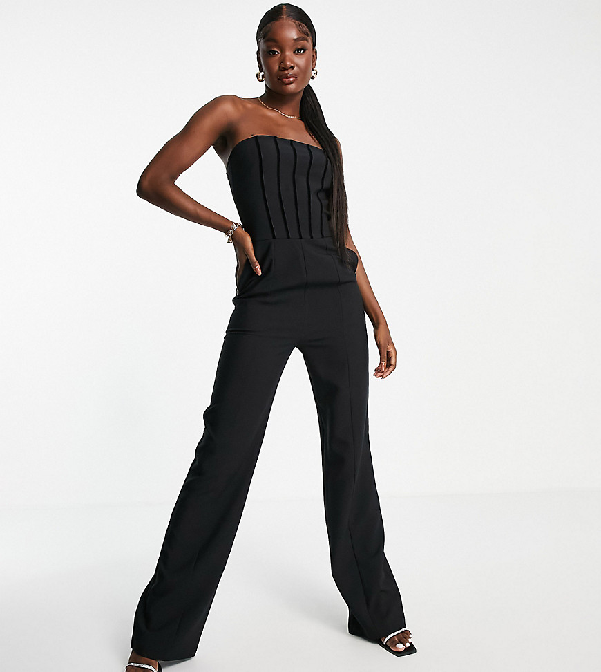 4th & Reckless Tall corset detail wide leg jumpsuit in black