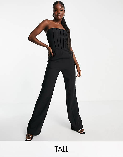 Jumpsuits & Playsuits 4th & Reckless Tall corset detail wide leg jumpsuit in black 