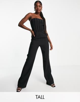 ASOS DESIGN corset jumpsuit with diamante fringe detail in black