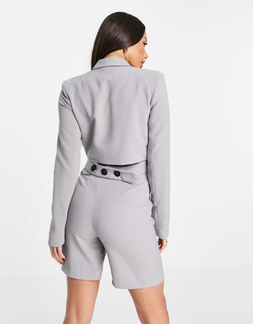 4th & Reckless Tall cropped wrap around blazer in gray, 2 of 4