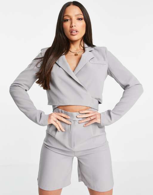4th & Reckless Tall cropped wrap around blazer in grey, 4 of 4