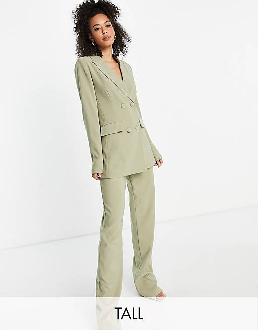 4th + Reckless Tall double breasted suit blazer in khaki
