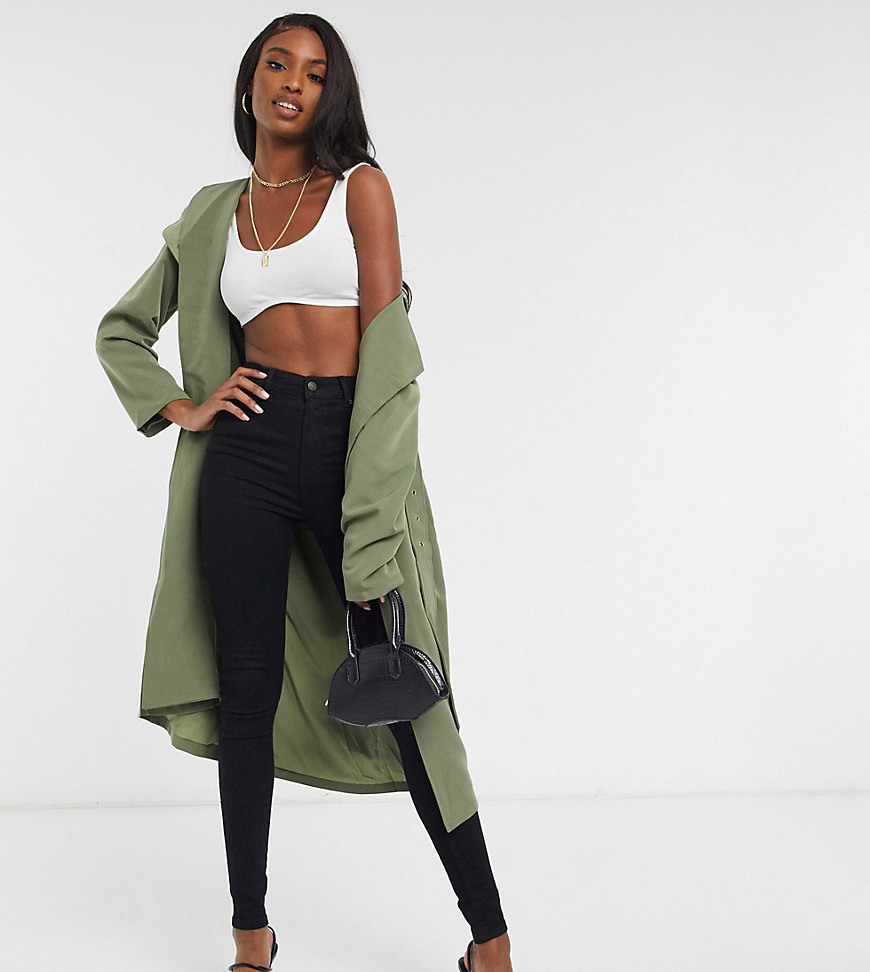 4th + Reckless Tall Duster Coat With Belt In Khaki-green