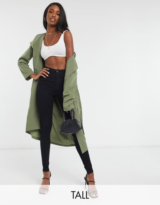 4th & Reckless Tall duster coat with belt in khaki