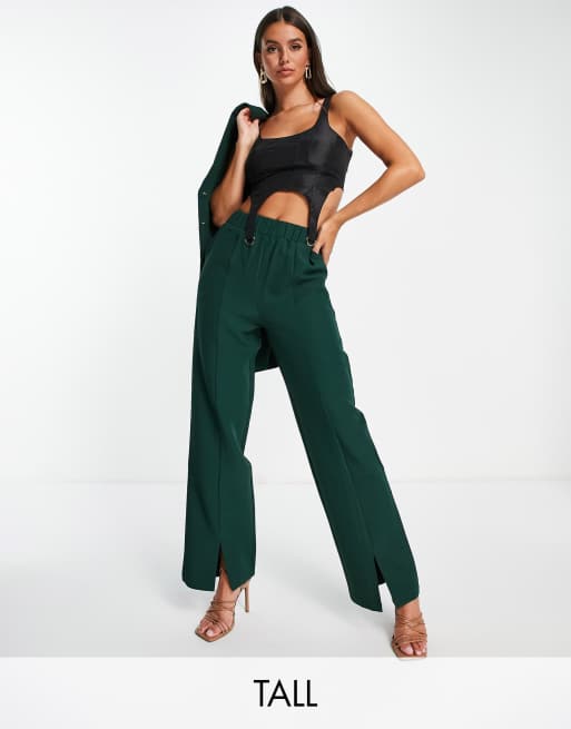 4th & Reckless Tall – Elegante Hose in Tannengrün mit Schlitz vorne, Kombiteil