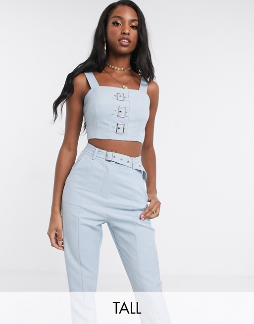 4th & Reckless Tall exclusive crop top with buckle detail in pale blue