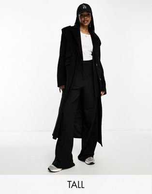 4th & Reckless Tall exclusive formal longline wool look coat in black