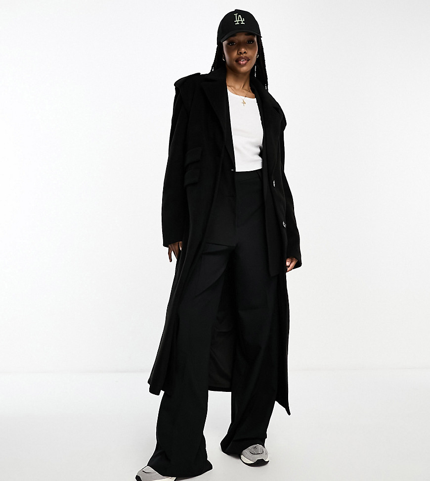 4th & Reckless Tall exclusive formal longline wool look coat in black
