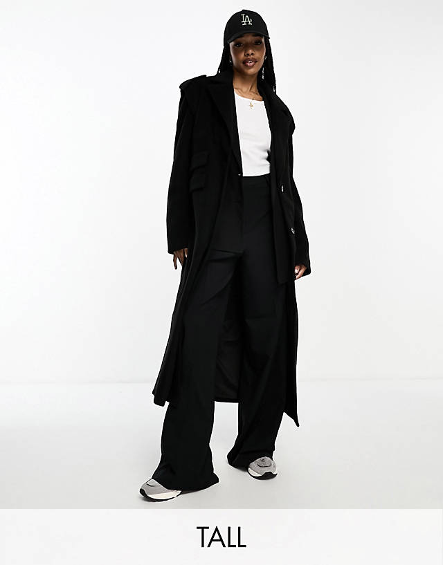 4th & Reckless Tall - exclusive formal longline wool look coat in black