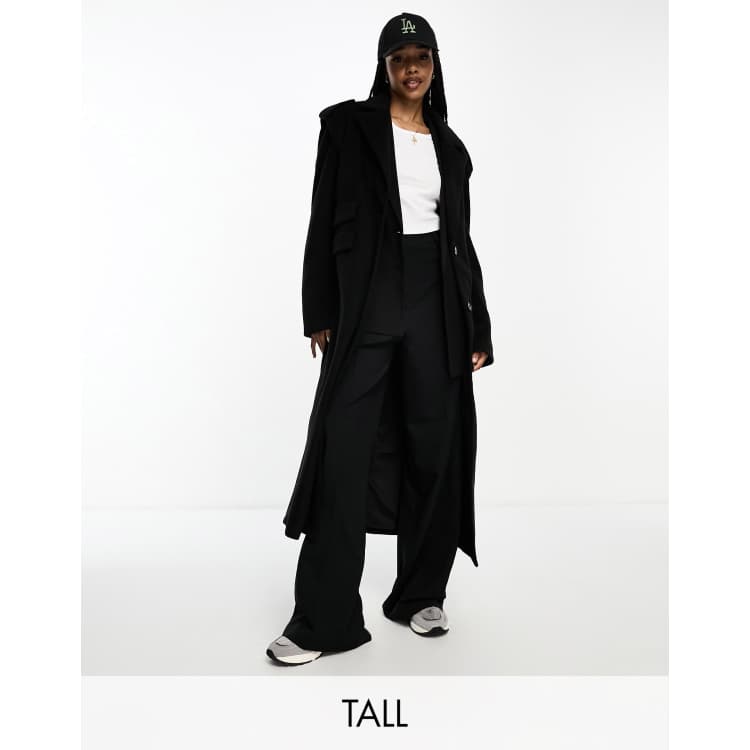 4th Reckless Tall exclusive formal longline wool look coat in black
