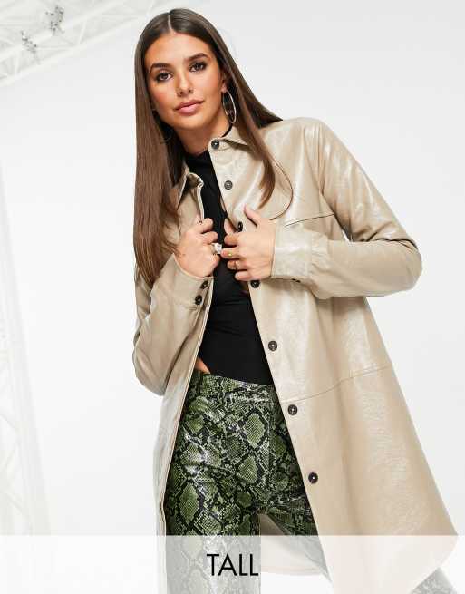 4th & Reckless Tall exclusive leather look shacket in stone