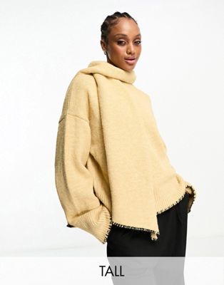 4th & Reckless Tall exclusive oversized contrast stitch jumper with scarf in camel - ASOS Price Checker