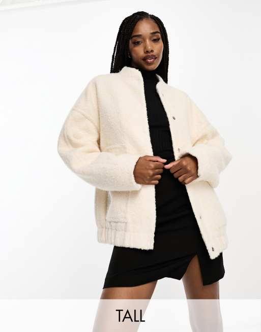 4th & Reckless Tall exclusive oversized wool look bomber jacket in ...