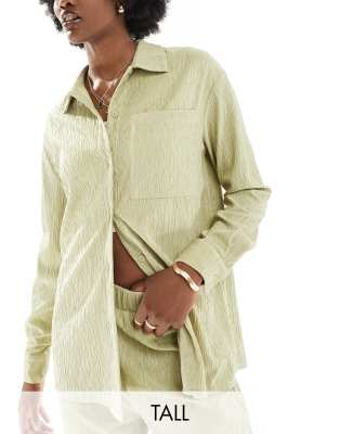 4th & Reckless Tall 4th & Reckless Tall exclusive plisse oversized shirt co-ord in olive-Green
