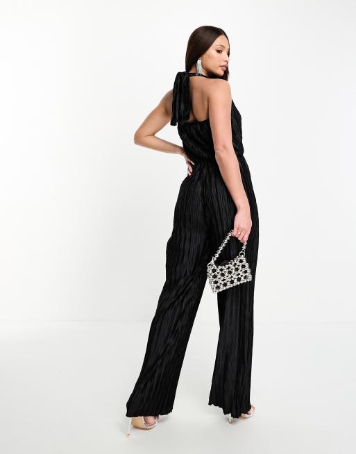 Make Memories Black Plunge Sleeveless Wide-Leg Jumpsuit