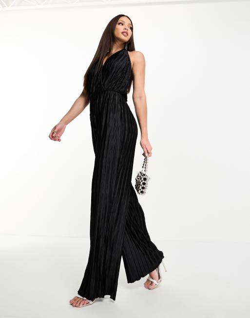 Make Memories Black Plunge Sleeveless Wide-Leg Jumpsuit