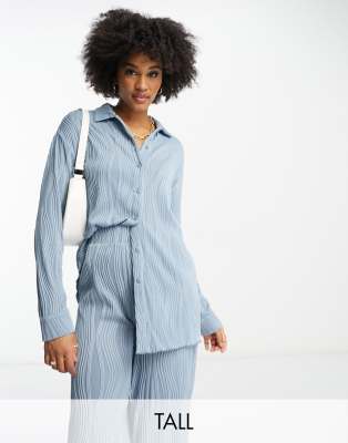 4th & Reckless Tall exclusive plisse shirt co-ord in blue