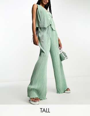 4th & Reckless Tall exclusive plisse trouser co-ord in sage-Green