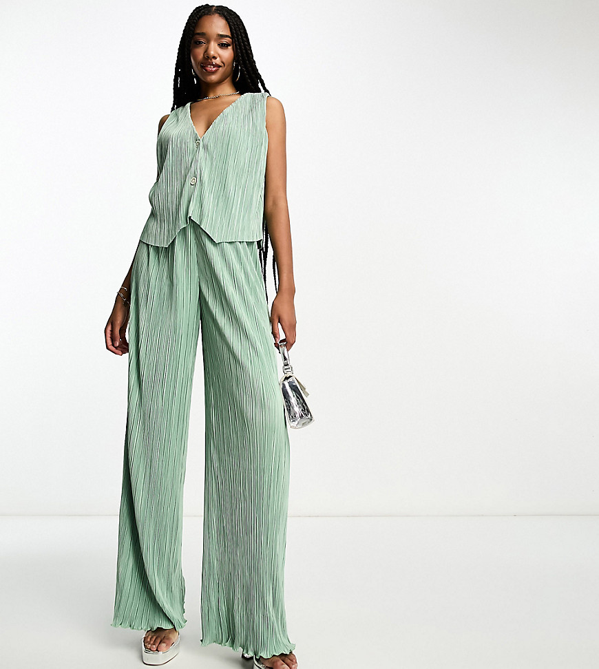 4th & Reckless Tall exclusive plisse waistcoat co-ord in sage-Green