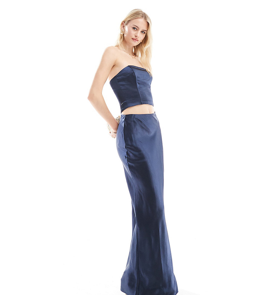 4th & Reckless Tall exclusive satin bandeau top co-ord in navy