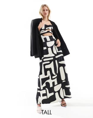 4th & Reckless Tall 4th & Reckless Tall exclusive satin cami cut out detail maxi dress in mono print-Multi