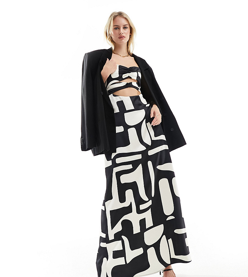 4th & Reckless Tall Exclusive Satin Cami Cut Out Detail Maxi Dress In Mono Print-multi