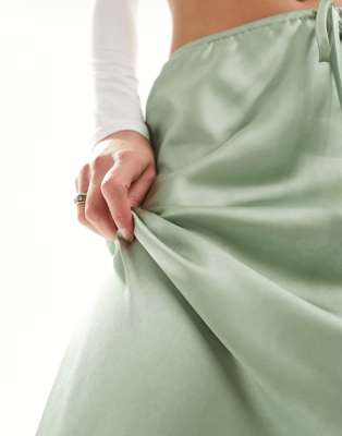 4th & Reckless Tall exclusive satin drawstring waist maxi skirt in sage  green | ASOS