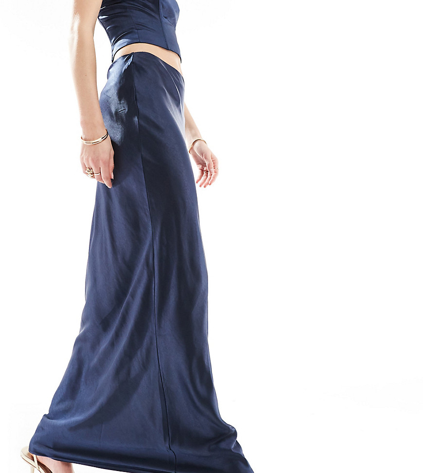 4th & Reckless Tall exclusive satin maxi skirt co-ord in navy