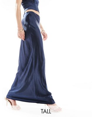 4th & Reckless Tall Exclusive Satin Maxi Skirt In Navy - Part Of A Set