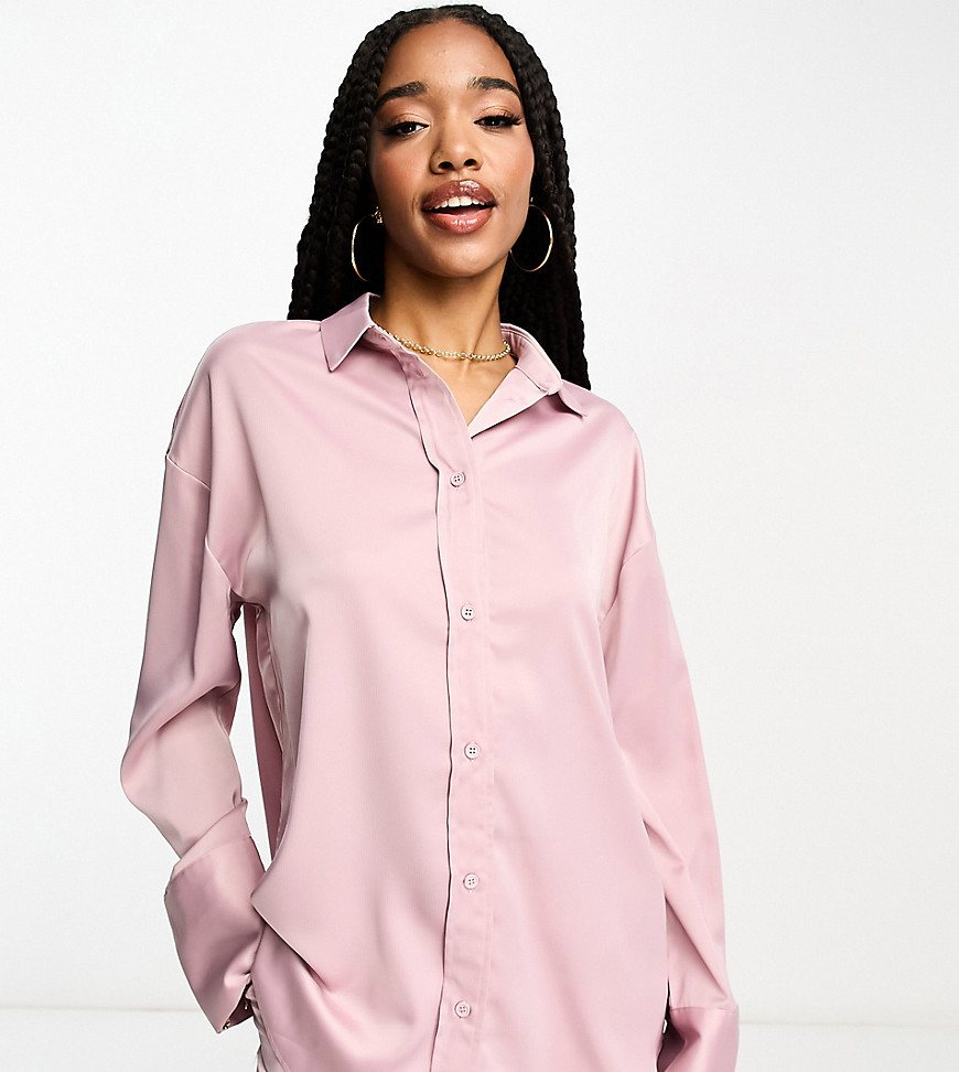 4th & Reckless Tall exclusive satin shirt co-ord in light mauve-Purple