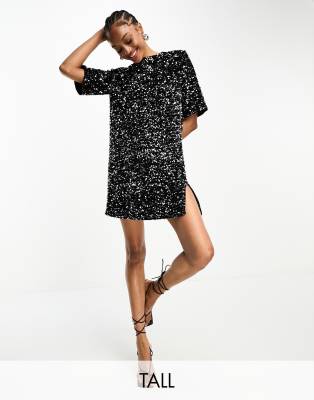 4th & Reckless Tall Exclusive Sequin Low Tie Back Mini Dress In Black