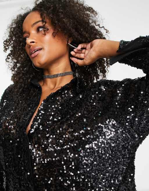 LTS Tall Black Sequin Shirt