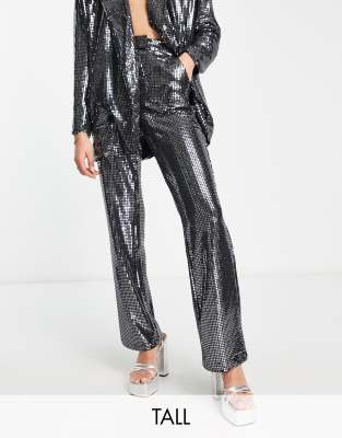 exclusive sequin tailored pants in silver - part of a set