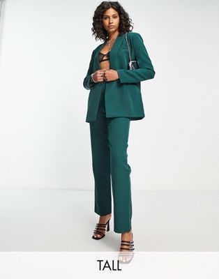 4th & Reckless Tall exclusive straight leg tailored trouser co ord in forest green - ASOS Price Checker