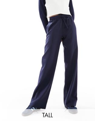 4th & Reckless Tall exclusive tailored drawstring straight leg trousers in navy